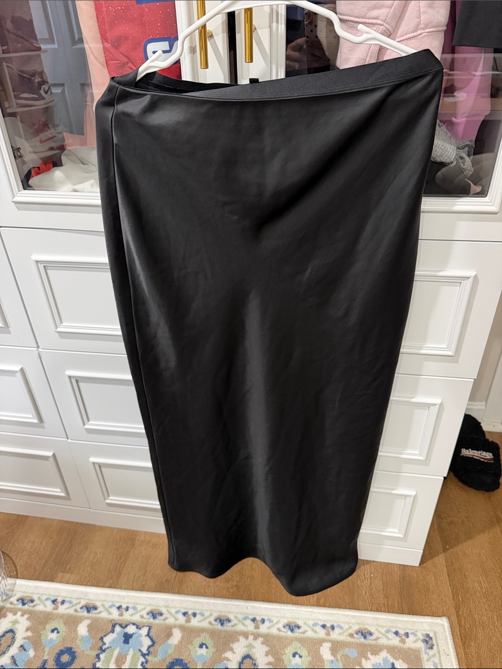 Express Black Midi Skirt with Sleek Satin-Like Finish
